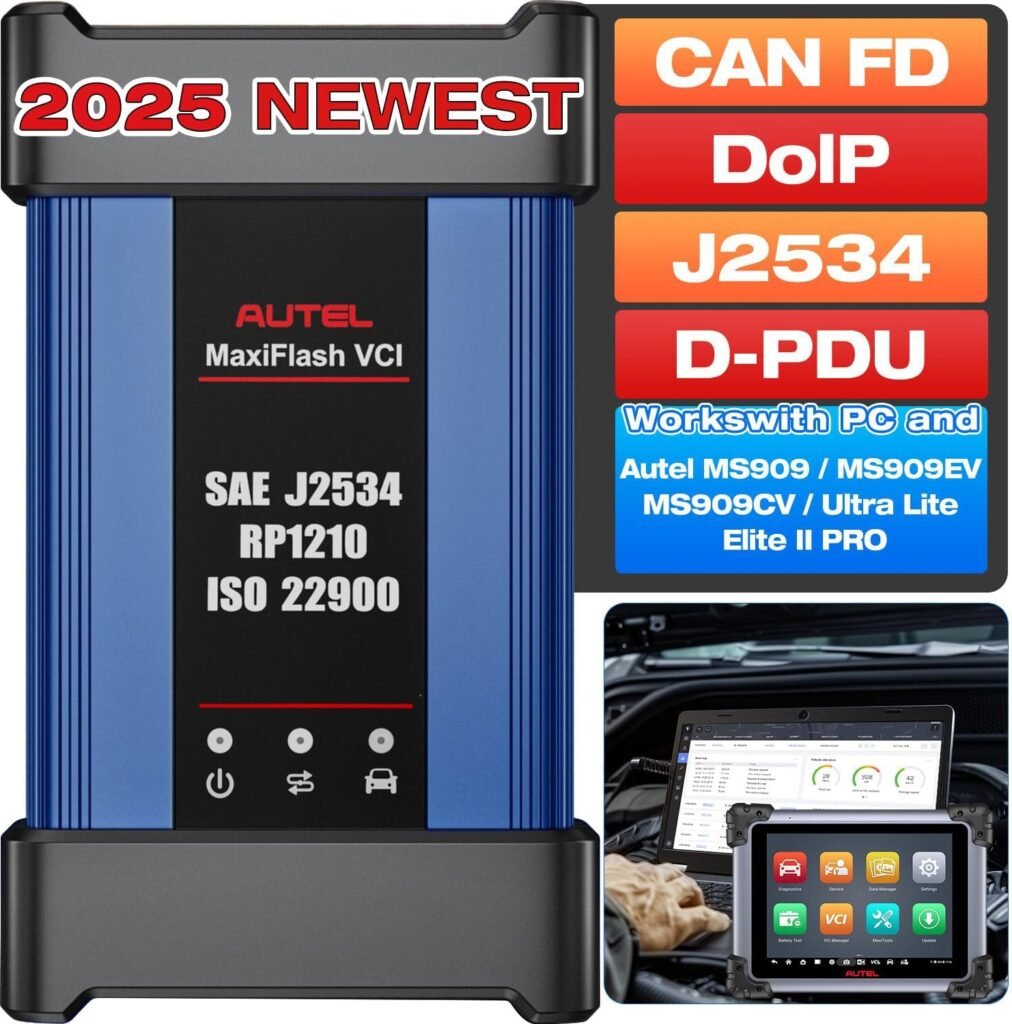 2025 Autel J2534 MaxiFlash VCI Kit, ECU Reprogramming Tool Pass-Thru Programmer, SAE J-2534 CAN FD DoIP D-PDU RP1210 4 CAN, Work with MaxiSys Elite II PRO MS909 MS909EV MS909CV MaxiCOM Ultra Lite