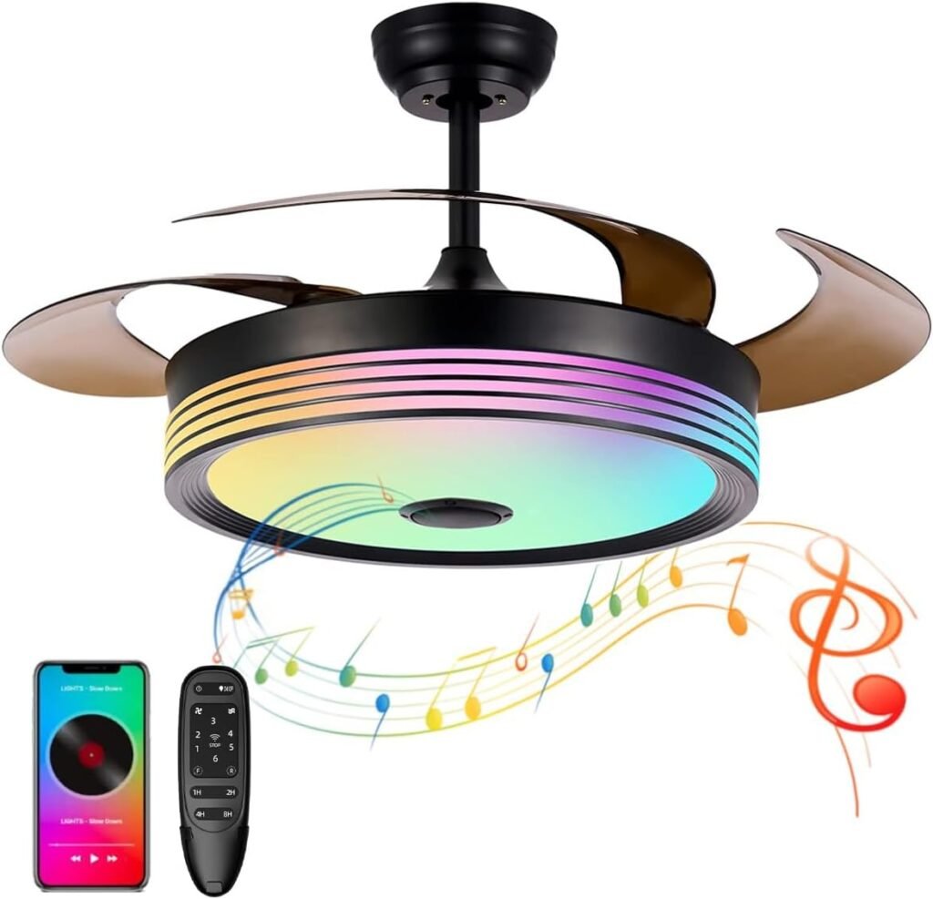 42 Retractable Bluetooth Ceiling Fan with Light and APP Remote Modern Smart Fandelier Ceiling Fan with Music Speaker and RGB Dimmable 6 Speed Timer Buy one Fan Light get one Free Spare Part 42 Retractable Bluetooth Ceiling Fan with Light and APP Remote Modern Smart Fandelier Ceiling Fan with Music Speaker and RGB Dimmable 6 Speed Timer Buy one Fan Light get one Free Spare Part